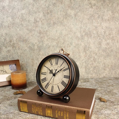 JUSTUP 5.2" Classic Retro Clock, European Style Vintage Silent Desk Alarm Clock Non Ticking Quartz Movement Battery Operated, HD Glass Lens, Easy to Read (SZ03)