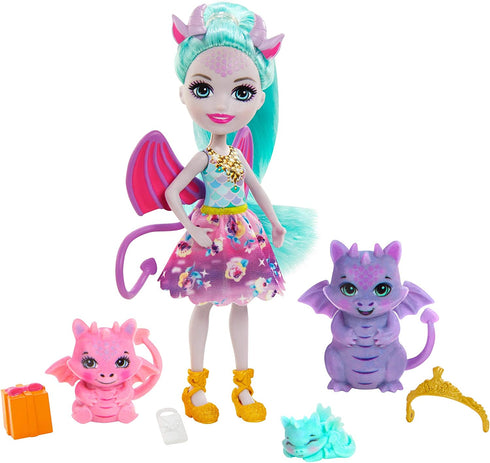 Royal Enchantimals Family Toy Set, Deanna Dragon Doll (6-in/15.2-cm), 3 Dragon Figures and 4 Accessories, Great Gift for 3-8 Year Olds