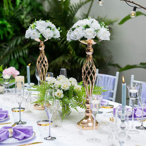 2 Pcs Versatile Metal Flower Arrangement & Candle Holder Stand Set for Wedding Party Dinner Centerpiece Event Restaurant Hotel Decoration (Gold, 2 x M)
