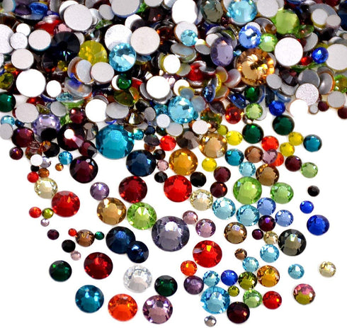 AD Beads 1440 Pieces Mixed Size No Hotfix Glue on Quality Glass Flatback Rhinestones Round Crystal Gems ( 32 Mixed Color )