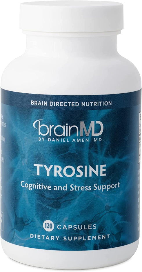 BRAINMD Dr Amen Tyrosine - 120 Capsules - Promotes Mental Focus, Clarity & Alertness - Gluten Free - 60 Servings