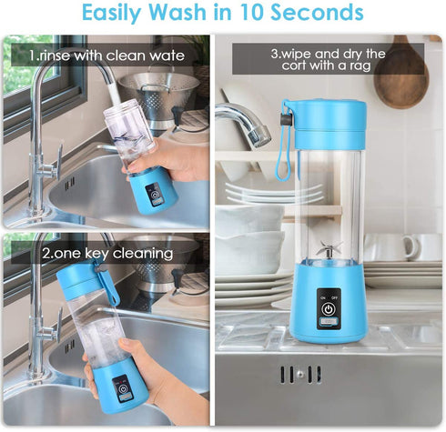 Gracejoful Portable Blender,Personal Blender,Smoothies Mini Jucier Cup USB Rechargeable and Personal Size Blender Shakes,380ml,Fruit Juice,Mixer, Blue