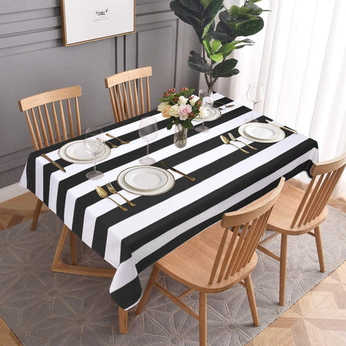 ASPMIZ Black and White Striped Tablecloth for Rectangle Tables, Geometric Line Waterproof Table Cloth for Kitchen Dining Room, Tablecloth Rectangle 60? x 84?
