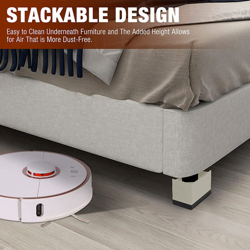 Mopoin Bed Risers Heavy Duty 3 Inch,Pack of 8 Furniture Risers and 4 Pcs Anti Slip Rubber Pads, L'' Side Stackable Risers for Sofa, Bed, Table, Desk and Chair Lifts,Supports Up to 1,300 lbs, White