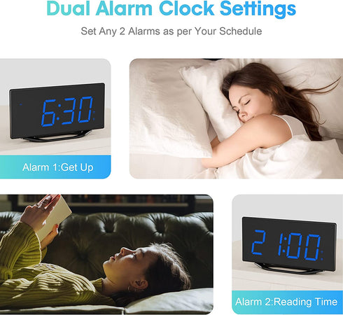 Loud Digital Alarm Clock for Bedroom,Bedside Dual Alarm Clock for Heavy Sleepers Adult Teen with USB Charger,Desk Clock with 8.7" Large LED Display,Battery Backup,7-Level Brightness&Volume,Snooze,DST