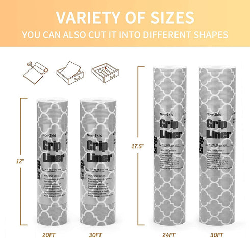 Glotoch Shelf Liners for Kitchen Cabinets 12 x 20 ft. - Non Adhesive Cabinet and Drawer Liner Roll Double Sided Non-Slip Durable and Strong, Quatrefoil Gray