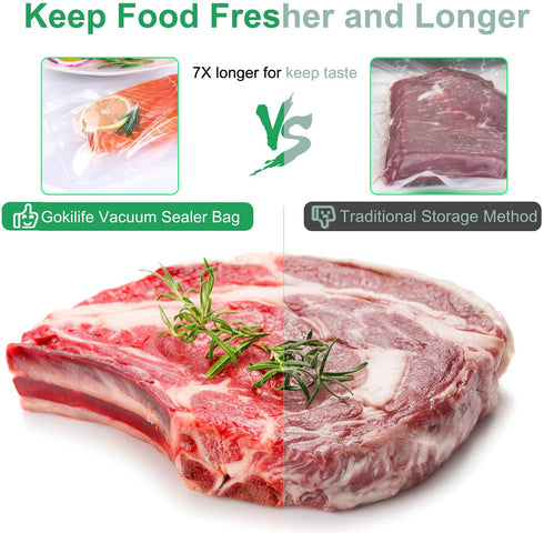 Gokilife Vacuum Sealer Bags Rolls - 8" x 20' 3 Pack-Compatible with Food Saver Seal a Meal , Heavy Duty BPA Free Commercial Fresh Bag, Cut to Size for Vac Storage, Meal Prep or Sous Vide