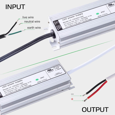 UL Certified LED Driver 12v 30W Waterproof IP67 Class 2 LED Power Supply Transformer 100V-277V AC to 12V DC Low Voltage Output for LED Light Outside(30W-12V)
