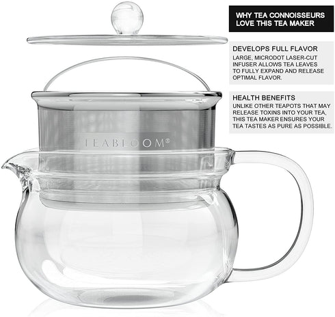 Teabloom Kyoto 2-in-1 Tea Kettle and Tea Maker Glass Teapot with Removable Loose Tea Filter Tea Connoisseur's Choice