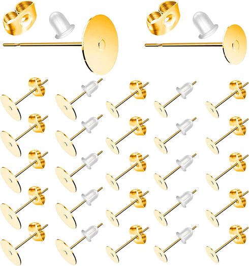Gold Earring Posts and Backs, 500Pcs Hypoallergenic Earring Studs for Jewelry Making with Butterfly Earring Backs and Rubber Bullet Earring Backs (4mm, 6mm)