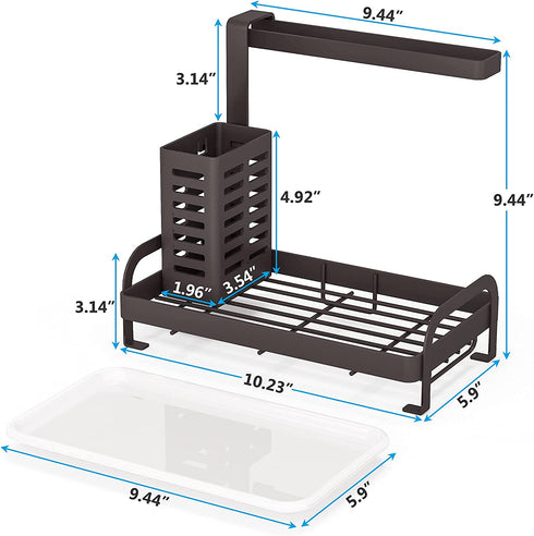 Sink Caddy Organizer, 1Easylife Kitchen Sink Caddy Bronze with Drain Tray Sponge Holder Brush Dishcloth Holder Hanger Countertop for Kitchen