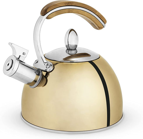 Pinky Up Presley Gold 70 Oz Tea Kettle, Stovetop Induction Stainless Steel Whistling Kettle