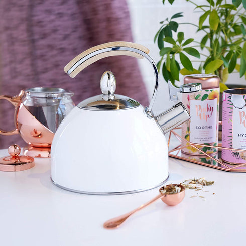 Pinky Up Presley Gold 70 Oz Tea Kettle, Stovetop Induction Stainless Steel Whistling Kettle