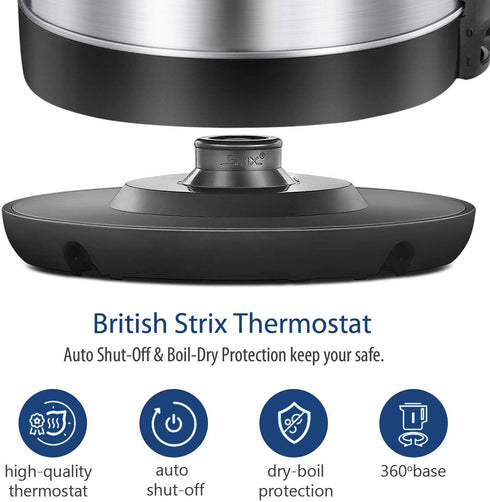 Comfee 1.7L Stainless Steel Electric Tea Kettle, BPA-Free Hot Water Boiler, Cordless with LED Light, Auto Shut-Off and Boil-Dry Protection, 1500W Fast Boil