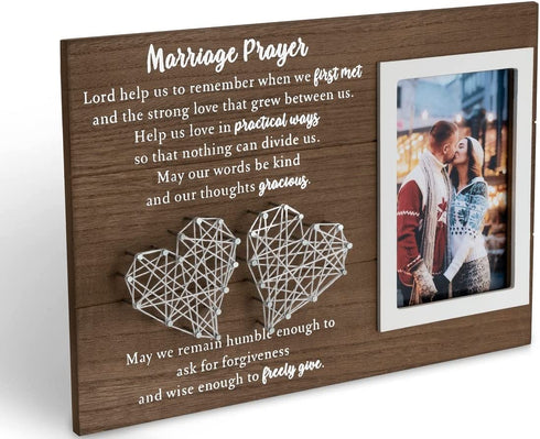 Marriage Prayer Wall Decor Wedding Gifts for Couples Anniversary Unique Christian Gift for Her Him Couples Newlywed Marriage Gift Home Bedroom Decor Picture Frame & Handmade String Heart 12.5×8.5 in