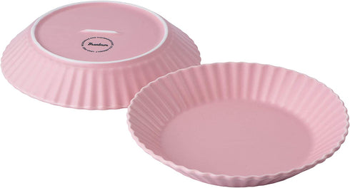 Bruntmor Set of 4 Elegant Matte 8" Round Ceramic Restaurant Serving Inner Fluted Dessert Salad Plates, Pink