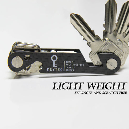 Compact Key Organizer by KEYTEC - Carbon Fiber Smart Key Holder with Multitools - Bottle Opener Phone Stand - Long Screw Anti Loosening Washer - Full Expansion Kit - Linear Type
