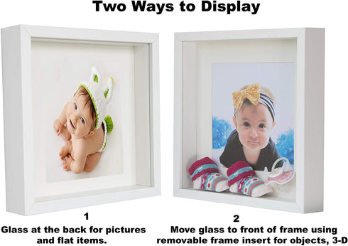 BD ART 9x9 (23 x 23 x 4.7 cm) White Shadow Box 3D Square Picture Frame with Mat for 5x5 inch Photo, Glass Front