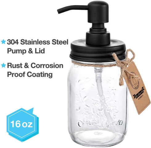 Mason Jar Bathroom Accessories Set 4 - Mason Jar Soap Dispenser & 2 Apothecary Jars & Toothbrush Holder - Rustic Farmhouse Restroom, Bathroom Home Decor Clearance, Countertop Vanity Organizer, Black