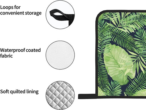 Tropical Palm Leaf Oven Mitts and Pot Holders 4pcs Set, 500„‰ Heat Resistant Oven Mitts Gloves 3D Printed Cooking Gloves for Kitchen, Cooking, Baking, BBQ Green