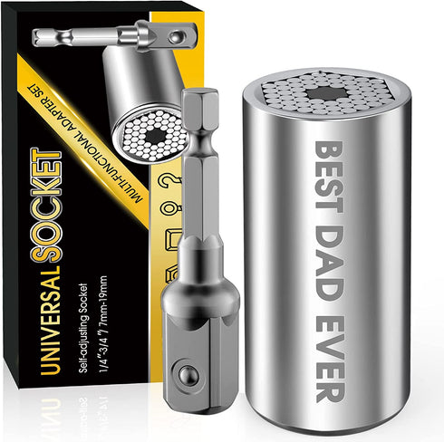 Gifts for Dad from Daughter Son, Dad Christmas Birthday Gifts Stocking Stuffers?, Universal Socket 'Best Dad Ever', Cool Gadgets for Men Super Grip Socket Set with Power Drill Adapter, 2PC Set