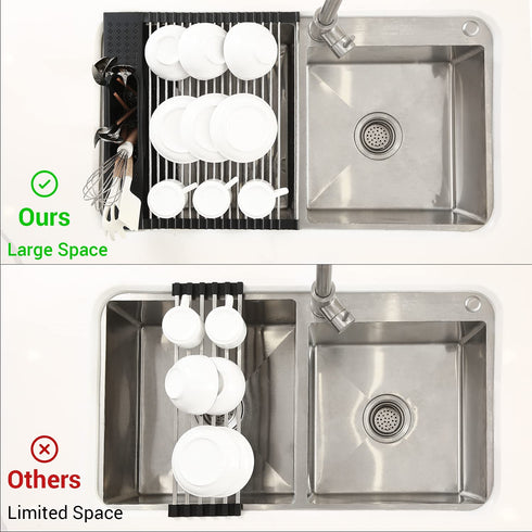 Roll Up Dish Drying Rack with Utensil Holder, Ohuhu Sink Dish Drying Rack 17.3" L x 15.6" W Dish Drainer Multipurpose Collapsible Dish Racks for Kitchen Counter Organizer