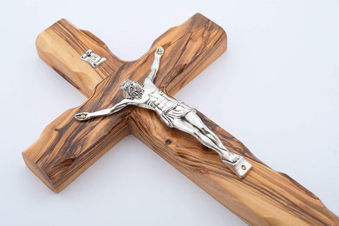 Hand Made Olive Wood Cross with Silver Plated Metal (Crucifix 8 Inch) - Wall Hanging, from the Holy Land Where Jesus Was Born, Crucified and Rose on the 3rd Day By Olive Wood Gifts Shop