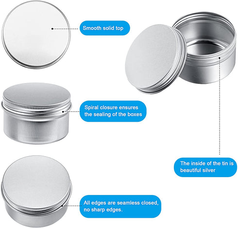 24 Pieces Round Tin Containers 4 oz Metal Tins Cans Aluminum Tin Storage Cans with 10 Sheets Label Sticker for Salve Spice Candy Candle Kitchen Small Items, Silver