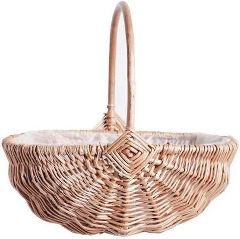 WYI Rattan Flower Basket, Handmade Wicker Planter Basket with Plastic Liner and Handle, Woven Storage Basket for Home Wedding Garden Decoration, Brown L 42T235PY1428JB2