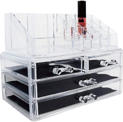 Ikee Design Clear Makeup Organizer Clear Cosmetic Storage Organizer, Makeup Organizer for Cosmetics, Jewelry, Hair Accessories, Cosmetic Display Case for Vanity, Bathroom Counter or Dresser
