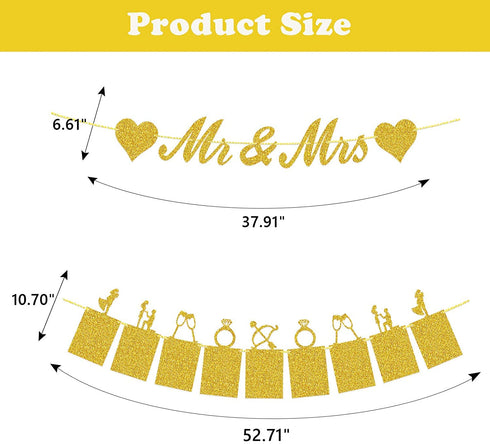 Wedding Decorations,Mr & Mrs Banner, Photo Banner and Set of 12+5 distinctive Balloons for Wedding/Anniversary/Engagement/Valentines Day Party