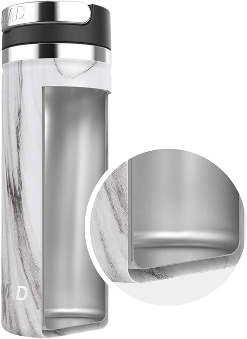 Nayad Roamer Stainless Steel Vacuum Insulated Thermos Bottle, Automotive Cup Holder Compatible Travel Coffee Mug Water Bottle with Lid for Iced Cold/Hot Drinks (18 oz, Marble)