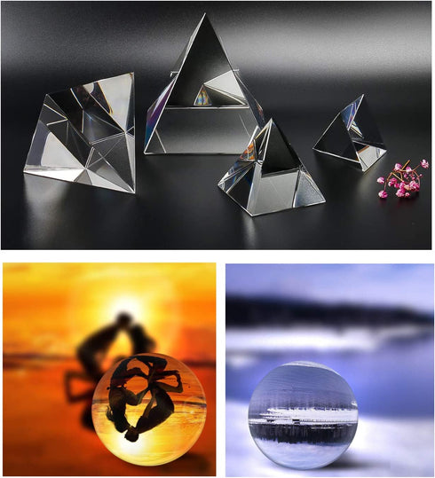 Hartop Clear K9 Crystal Ball Crystal Pyramid Crystal Triangular Prism with Microfiber Pouch Wiper Cloth for Photography Accessory and Art Decor