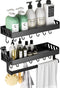 Shengsite Shower Caddy Shelf, Wall Mounted Shower Organizer with Towel Bar and Hooks, Drill Free Aluminum Alloy Caddy Rack for Bathroom, Kitchen, Bedroom, Over Toilet - Set of 2