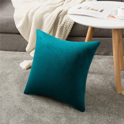 Throw Pillow Cases 22x22 Teal: 2 Pack Cozy Soft Velvet Square Decorative Pillow Covers for Farmhouse Home Decor, DEZENE