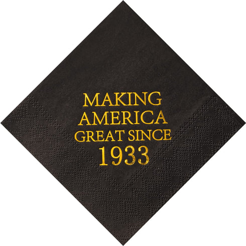 Crisky 90th Birthday Disposable Napkins Black and Gold Dessert Beverage Cocktail Cake Napkins 90th Birthday Decoration Party Supplies for Man Making Great Since 1933, 50 Pack 4.9"x4.9" Folded