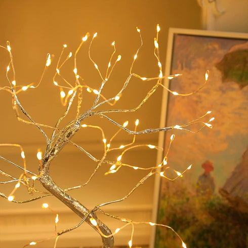 MEETYOU Tabletop Bonsai Tree Lights, DIY LED Artificial Tree Lamp ,Battery/USB Operated Night Light for Room Decor, Home Decor,Bedroom, Wedding,Christmas, (Warm White, 108 LED Sliver )
