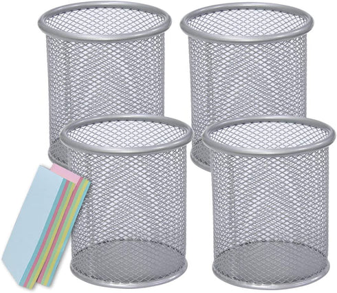 Qualsen Pen Holder for Desk 4 Pack, Mesh Desk Organizer Pencil Holder for Desk, Mesh Pen Holders Office Pen Organizer Silver, 4 Pack