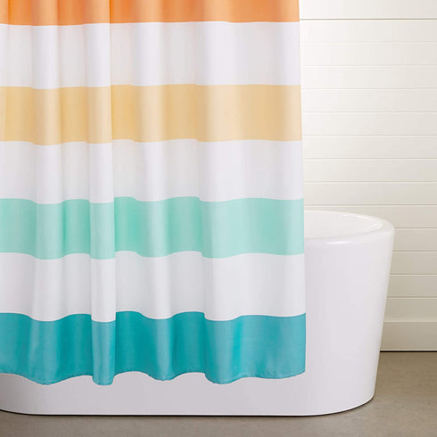 Amazon Basics Fun and Playful Rainbow Banded Stripe Printed Pattern Kids Microfiber Bathroom Shower Curtain - Rainbow Banded Stripe, 72 Inch