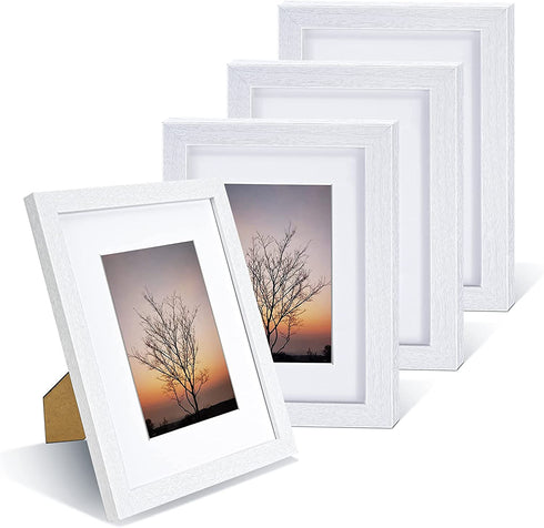 Nacial Picture Frame, Multi Photo Frames Sets 5x7 8x10 11x14 with Mat Wood Grain Wall Frame for Tabletop Display or Wall Mounting 4 Pack (5''x7'', White)