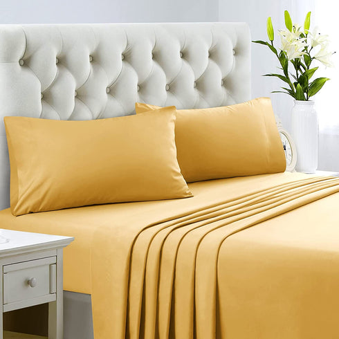 HOMEIDEAS Queen Size Bed Sheets - 4 Piece Set (Gold) - Extra Soft Brushed Microfiber 1800 Bedding Sheets, Deep Pocket, Wrinkle & Fade Free