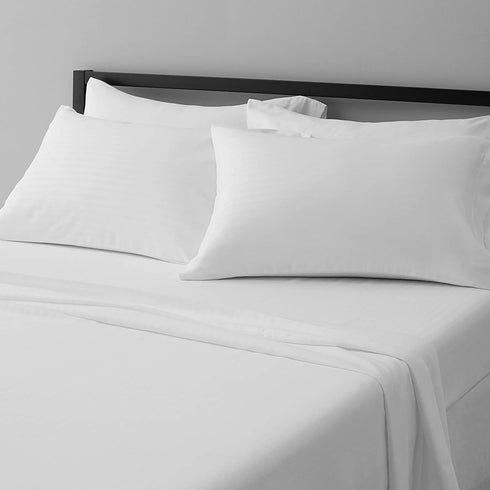 Amazon Basics Deluxe Microfiber Striped Sheet Set, Bright White, Full