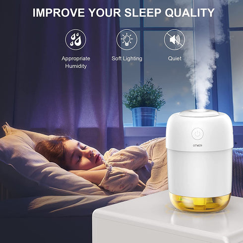 OTWEN Portable Cool Mist Humidifiers, Mini Car Diffuser With Holder, BPA-Free 22dB Quiet Small Air Humidifier for Car, Bedroom, Baby, Plants, Office, Desk, Travel - Auto Shut Off, Night Light