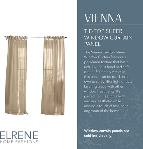 Elrene Home Fashions Vienna Sheer Tie-Top Window-Curtain Panel, 52 in x 84 in (1 Panel), Flax