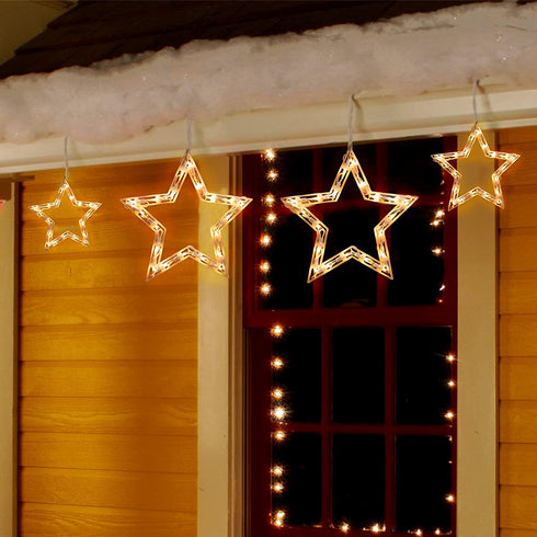 Star Christmas String Lights 8.8 Feet with 6 Drops 100 Mini Bulb Connectable Icicle Fairy Curtain Lights Plug in for Xmas Home Indoor Outdoor Party Wedding (Warm White, Star)