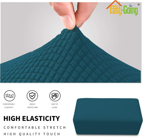 Easy-Going Stretch Ottoman Cover Folding Storage Stool Furniture Protector Soft Rectangle slipcover with Elastic Bottom(Ottoman Small,Peacock Blue)