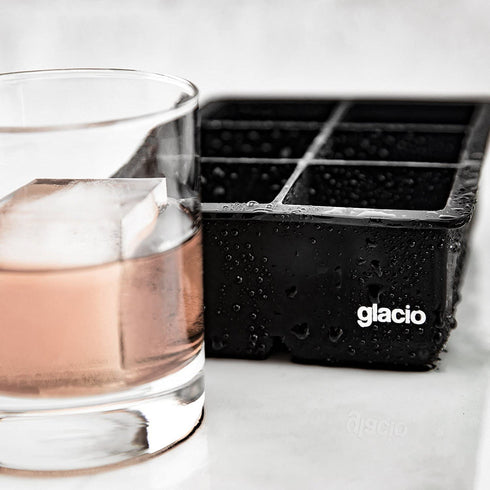 glacio Ice Cube Molds - Silicone Combo Trays - Sphere Ice Mold Ball Maker with Lid & Large Square Tray - Set of 2