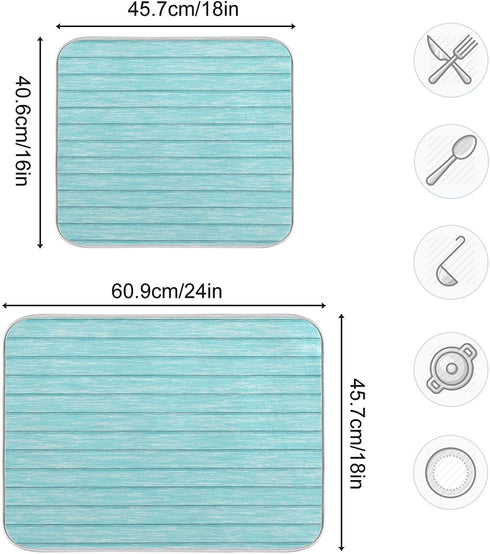 ALAZA Dish Drying Mats for Kitchen Counter Retro Teal Turquoise Blue Absorbent Microfiber Large Drying Pad Dish mats for Kitchen Countertops 18 x 24 Inch