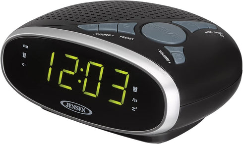 Jensen JENSEN JCR-175 AM/FM Alarm Clock Radio with 0.9-Inch Green LED Display, Black