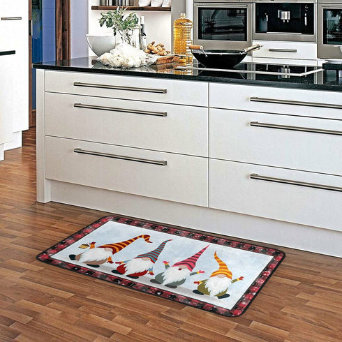 Christmas Gnomes Kitchen Rug Red Black Plaid Winter Snow Floor Comfort Mats Bath Rugs Entryway Welcome Non Slip Area Rug for Bedroom Living Room Doormats Home Decor 39" X 20"